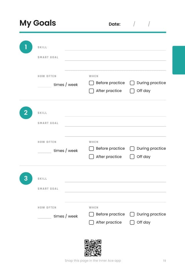 My Goals page: three SMART goals with how often to work on each